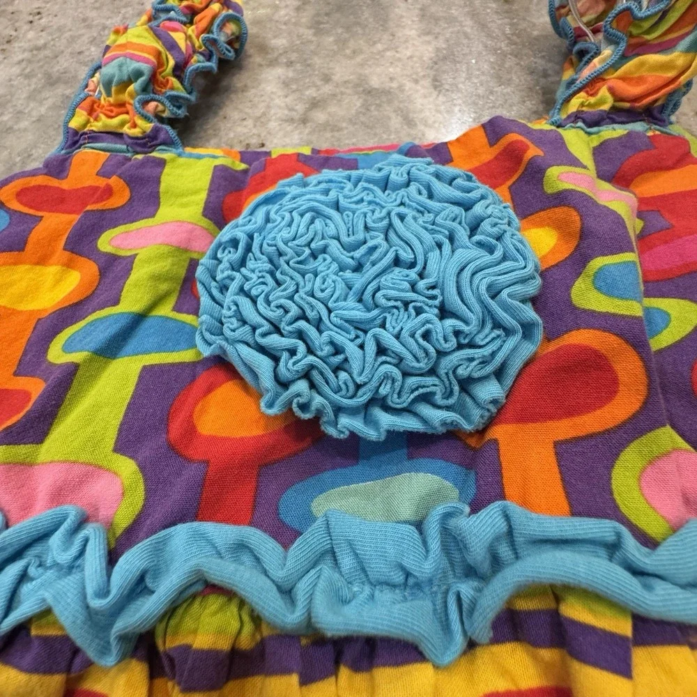 Banana Split Rainbow Colorful Ruffle Midi Dress Girls Size 6‎ Bright Play Summer